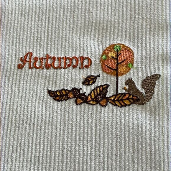 Autumn Custom Embroidered White Cotton Barmop Towel - Picture 6 of 8